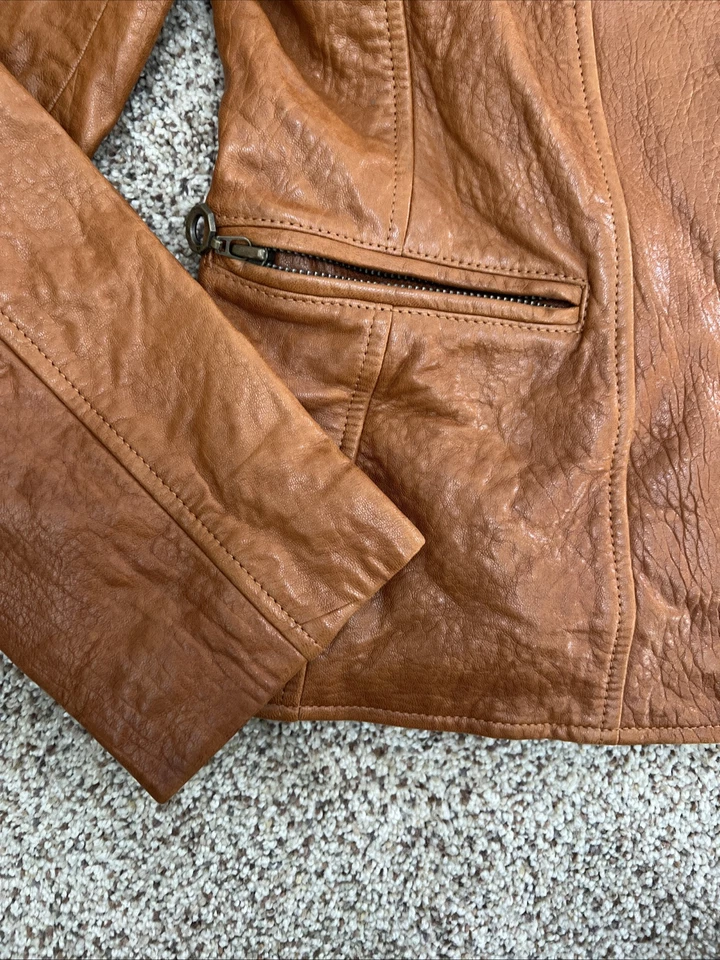 Jaqueta feminina Siena Studio vintage grande marrom macia 100% couro bolsos com zíper anos 90 - Imagem 2 de 4