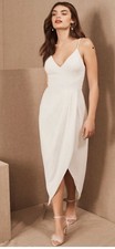 Anthropologie BHLDN Caron V Neck Crepe White Midi Dress 8 Wedding Bride Formal