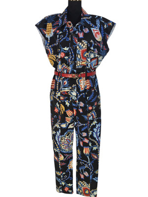 Farm Rio Embroidered Print Jumpsuit Oversized Sleeveless Button Front Women s S