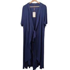 Quince Tencel Jersey Midi Wrap Dress Navy Basic Sleeved 2X
