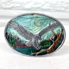 Vtg 80  s Western Siskiyou Enamel Eagle Forest Belt Buckle Williams Oregon Retro