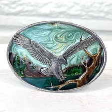 Vtg 80’s Western Siskiyou Enamel Eagle Forest Belt Buckle Williams Oregon Retro