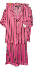 Forever 21 Hello Kitty Colab Pink Black Stripe Satin Pajamas Set Size Medium