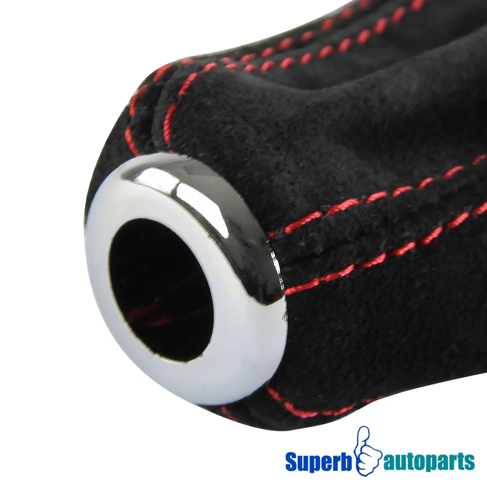 Fits Civic Integra 5 sp Suede Leather Manual Shift Boot Cover w/Red Stitch Trim Foto 4 de 4