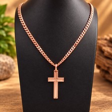 Pure Copper Cross Necklace 5mm Cuban Link Chain 20" or 22