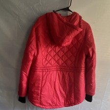 Michael Kors Red Quilted Hooded Jacket XL Women Full Zip Diamond Pattern