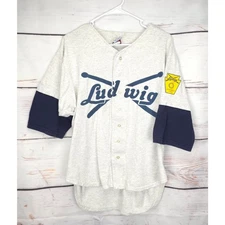 VINTAGE 1990s Ludwig Drums 3/4 Sleeve Baseball Jersey Shirt Men's Large RARE