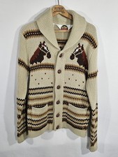 Vintage 70s MILLER Equestrian Horse Chunky Knit Cardigan Cowichan S Western