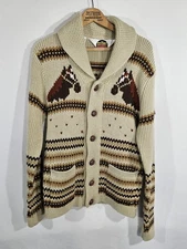 Vintage 70s MILLER Equestrian Horse Chunky Knit Cardigan Cowichan S Western