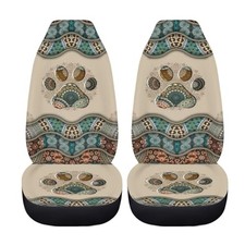 Boho Car Seat Covers Set for Front Only Boho Dog Paw Print Boho Style Dog Paw