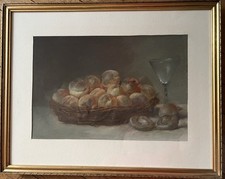 Nature morte à la Corbeille de pêches et à la Coupe - Ferdinand Attendu - Pastel