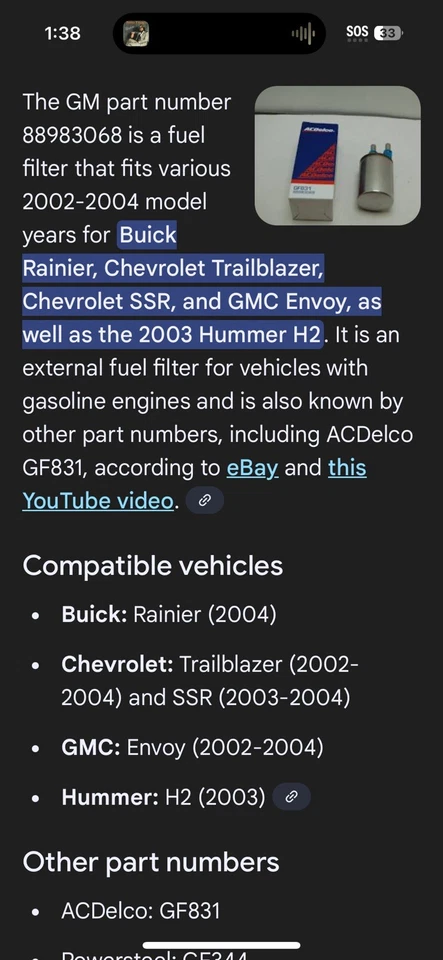 5-NEW OEM GM 88983068 AC DELCO FUEL FILTER Fits 2002-04 GMC Envoy 2003 Hummer - Image 2 of 4