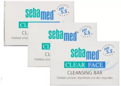 3 x SebaMed Clear Face Cleansing Bar Soap 100 gm ph 5,5 - für zu Akne...