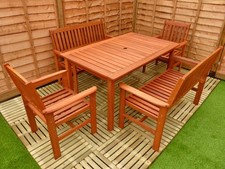 6 Seat Hardwood Furniture - Traditional Table, Chairs, Benches, Minimal Assembly