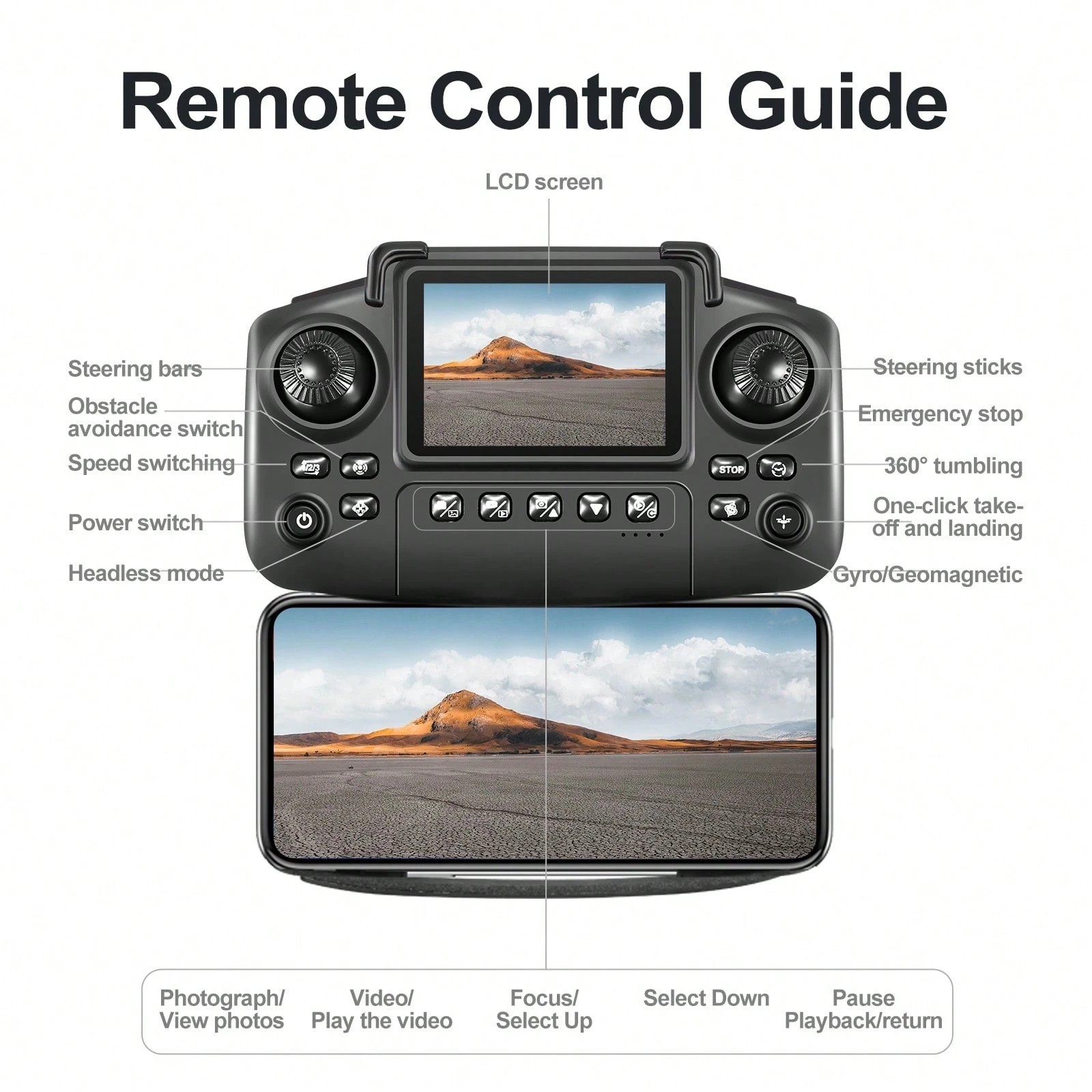 Drone w/ Screen Remote Control Dual Camera Beginner Quadcopter Portable Travel