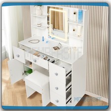 Large Dessing Table with Smart LED Mirror , 6 Drawers Shelves Vanity Makeup Desk