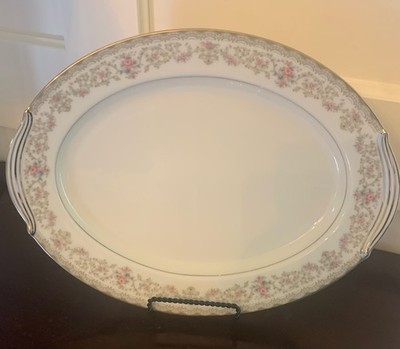 NORITAKE CHINA EDGEWOOD 5807 Oval Handled Platter with Silver Edging
