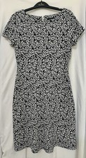 Ivanka Trump Dress Women’s 8 Black White Leaf Print Fit Flare Short Sleeve Work