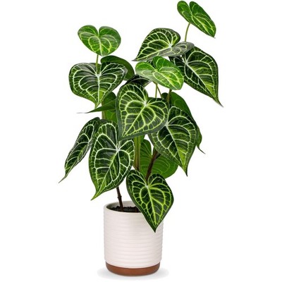 55CM Kunstpflanzen Anthurium Crystallinum Dekopflanze Keramiktopf Wohnraum