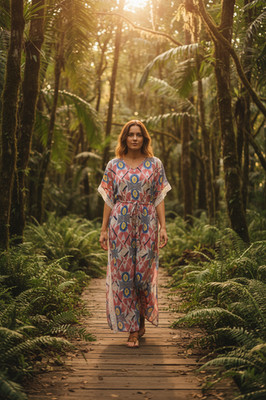 Langes Kleid Mehrfarbig Damen Boho Chic Fließend