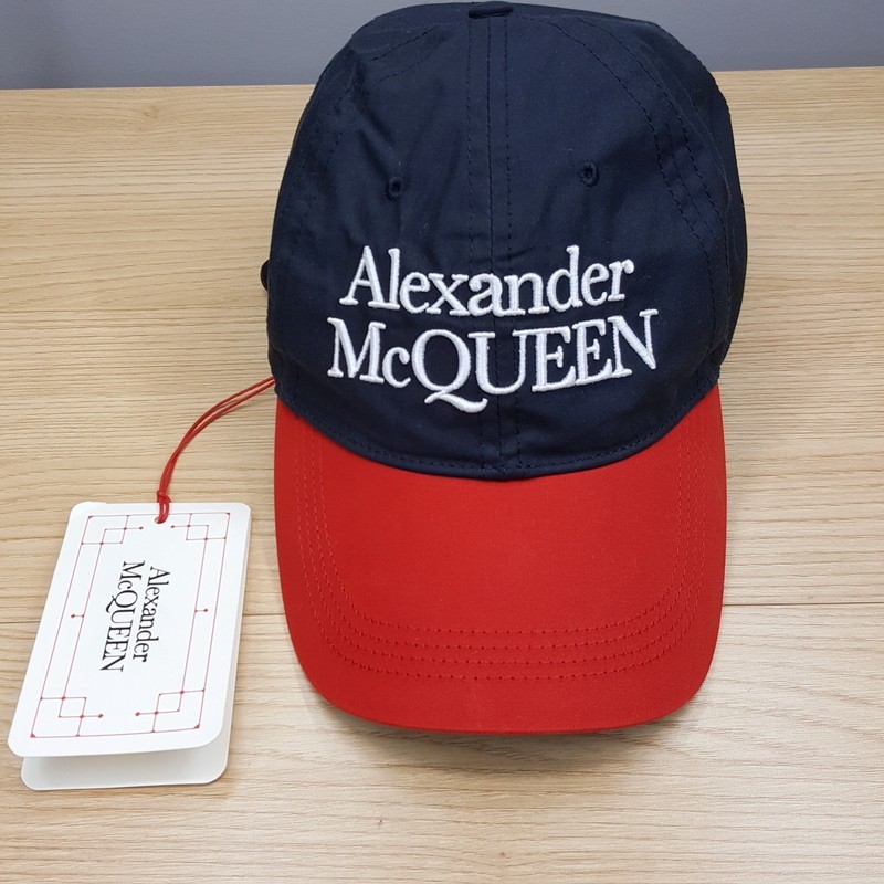 ALEXANDER MCQUEEN Baseball Cap Hat Large Navy Red Panel Stacked