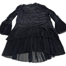 Zara Dress Womens Small Black Pleated Flowy Gothcore Shift Mini