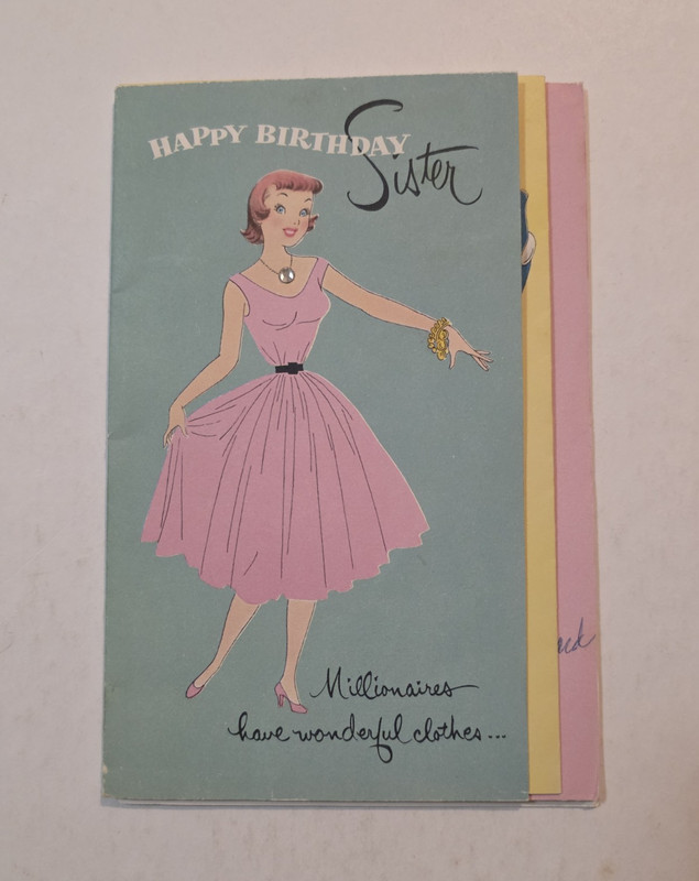 Vintage Norcross Pink Happy Birthday Sister Multi-page Booklet Greeting Card 