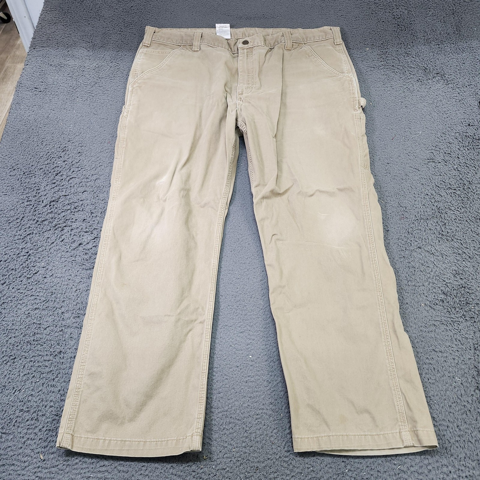 Carhartt B324 Carpenter Pants Mens 42x30 Beige Canvas Relaxed Fit Workwear