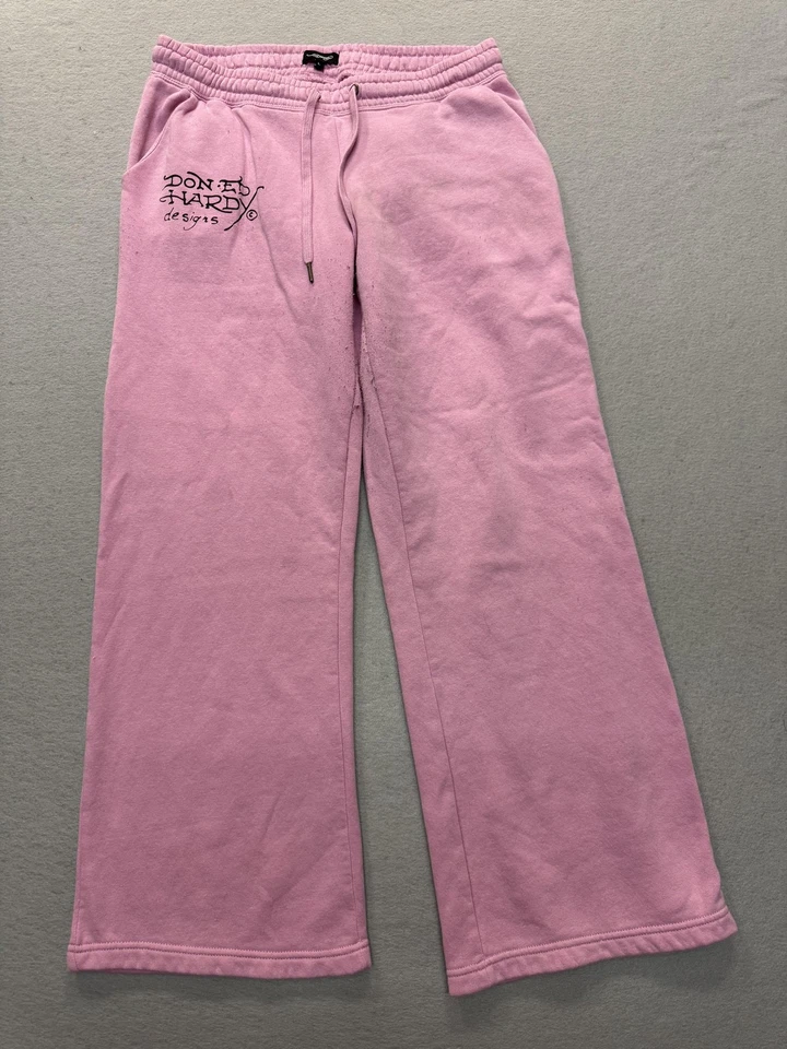 Ed Hardy Sweatpants Womens Large Pink Wide Leg Skull Eagle New York City Tattoo - Image 2 of 4