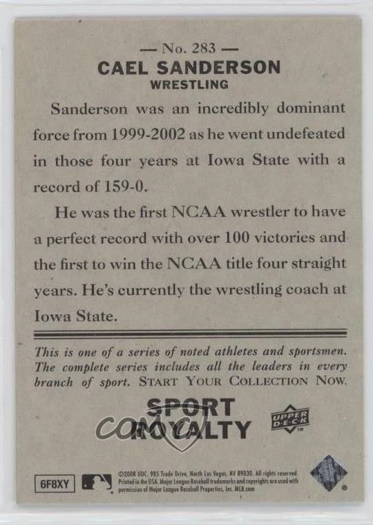 2008 Upper Deck Goudey Sport Royalty Cael Sanderson #283 - Image 2 of 2