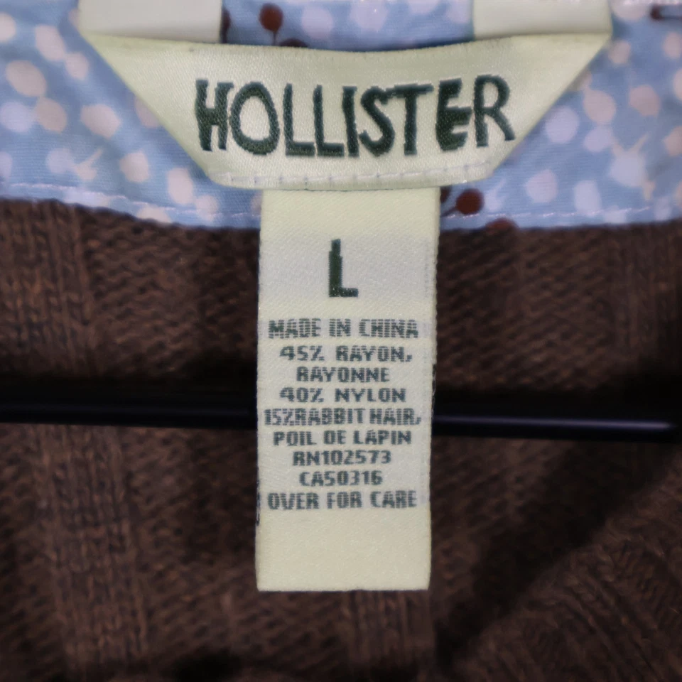 Suéter Hollister Cremallera Completa Mezcla de Cabello de Conejo Elástico Acanalado Marrón Grande 14.5x17 Foto 4 de 4