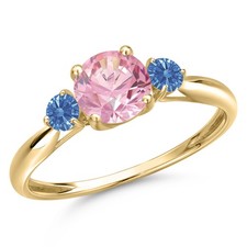 10K Yellow Gold Pink Zirconia 3-Stone Ring For Women 1.72 Cttw 6MM