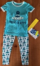 Kickee Pants Pajama Set Short Sleeve Aliens Flying Saucers Bamboo Size 4T NWT