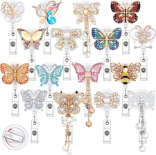 16 Pcs Butterfly Nurse Badge Reels Rhinestone Retractable Holder with... 