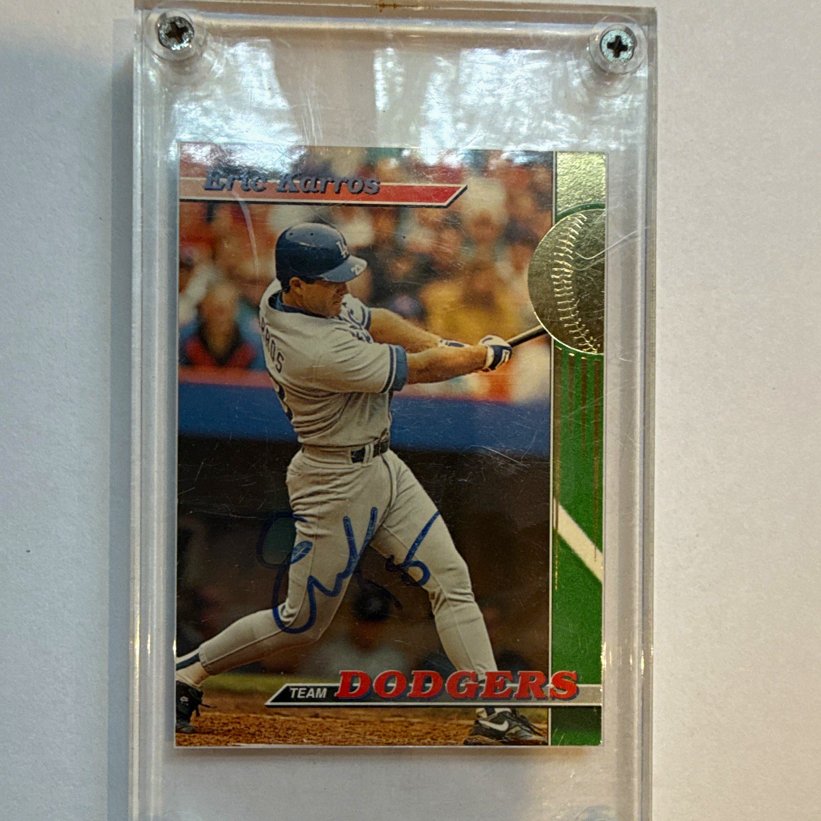 Topps 1993 Stadium Club Teams Eric Karros #8 Los Angeles Dodgers Autographed