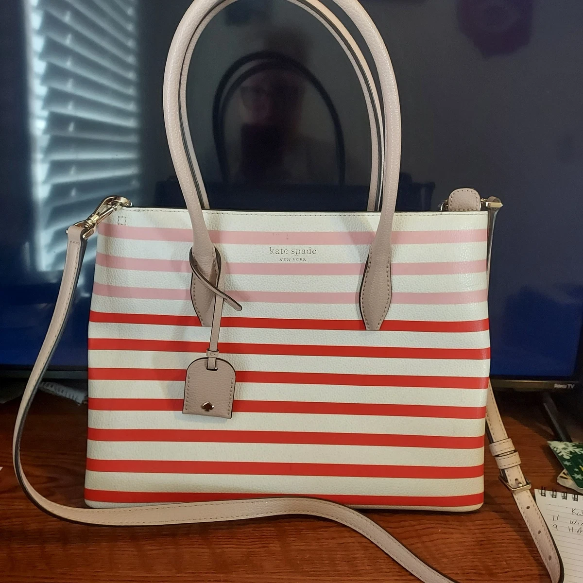 kate spade White Leather Backpack with Pink & Red Stripes Kate Spade New York Leather Floral Backpack - Pink Backpacks  main image 2