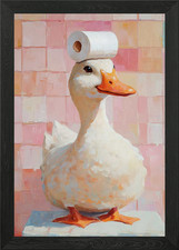Duck with Toilet Paper Hat Framed Wall Art Poster Canvas Print Picture