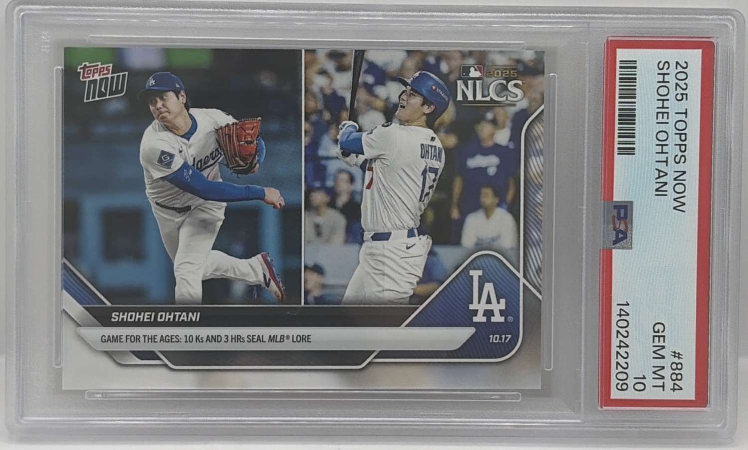 2025 Topps Now #884 Shohei Ohtani PSA 10 GEM MINT Game for the Ages 3 HR 10K QTY view 1
