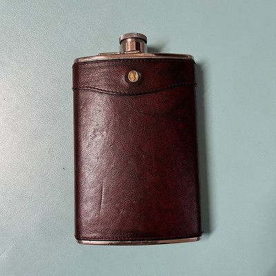 Gold-Pfeil Sport Hip Flask Brown Leather Wrapped Tin Lined 8 oz 80s W. Germany