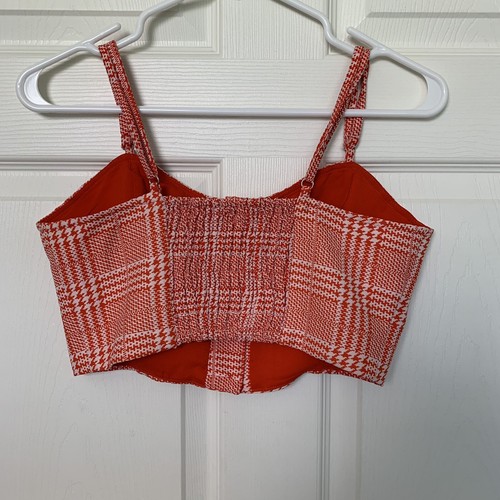 Forever 21 Women’s Medium Crop Tank Top Red Orange White Plaid - Bild 3 von 8