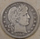 1908-D Barber Quarter 25c Nice F-VF
