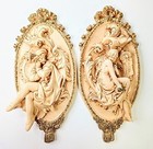 Renaissance Decor Set Of 2 Wall Plaques Large Plaster Sconces Mid-Century Art