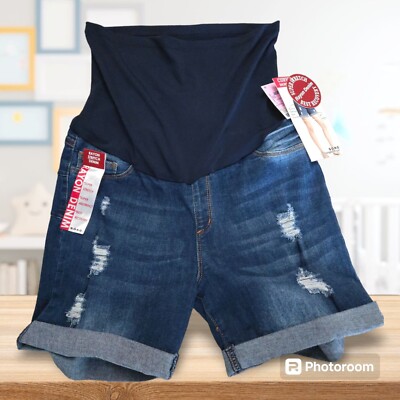 NWT S.O.N.G. Denim Maternity Shorts L Curvy Super Stretch Full Panel 5'' Length