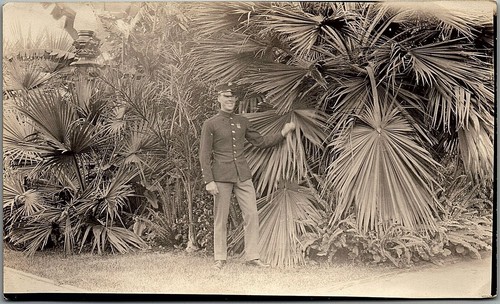c1920 U.S. SOLDIER IN DRESS UNIFORM TROPICAL BACKGROUND REAL PHOTOGRAPH 34-36 - Picture 2 of 3