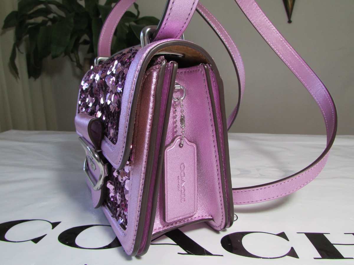 NWT Coach Sequins Metallic Calf Leather Morgan Square Crossbody