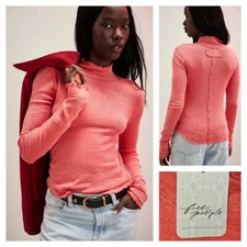 Free People We The Free Sara Pointelle Turtleneck Flame Red Size Small NWT $48