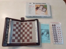 Vintage 15 in 1 Travel Games Chess Checkers Globe Master Magnetic COMPLETE W BOX