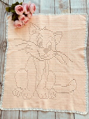 Naughty Crochet Baby Blanket 35 X 51 Inches - Soft & Cozy, Handmade,Orange&White
