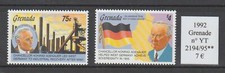 Série 2 timbre GRENADE 1992, N° YT 2194/95** Adenauer