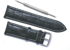 24mm Replacement Black/White Leather Croco Watch Band W/ Tool - Invicta Lupah 24